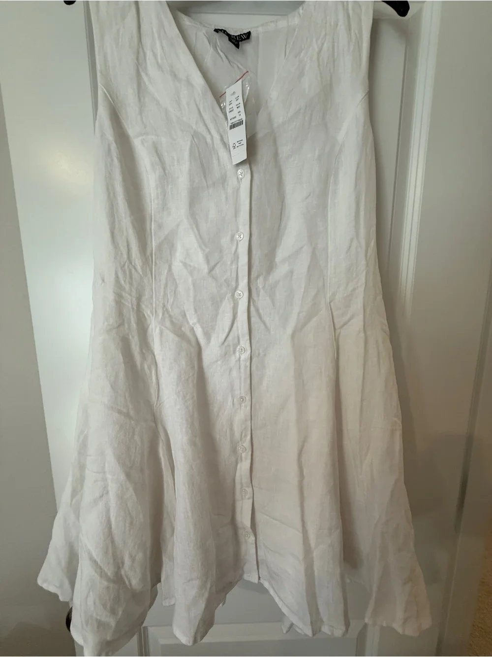 J. Crew White Sleeveless Button-Front Linen Sundress